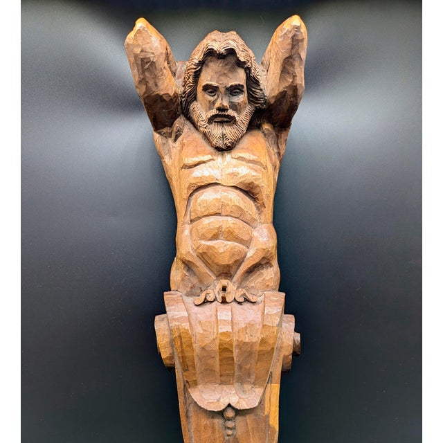 Classical Roman 19th Century Hand-Carved Oak Architectural/Decorative Atlas Corbel For Sale - Image 3 of 12