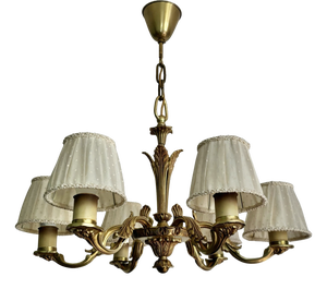 Vintage Swedish Grace Brass Six-Arm Chandelier, 1930s