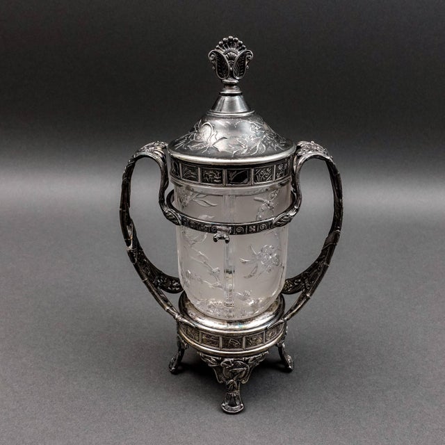 Reed & Barton Antique Silver Plate Glass Pickle Castor #1310 (No Fork) Measures approximately 5 7/8" long, 3 7/8" wide, 9...