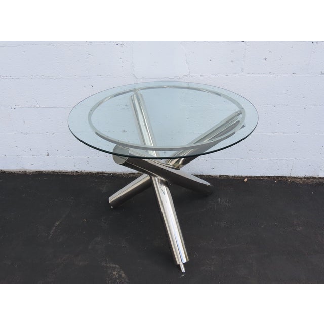 Milo Baughman Style Chrome Glass Top Jax Tables a Pair 6571 For Sale - Image 14 of 18