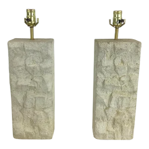 Pair Vintage Modern Concrete Table Lamps