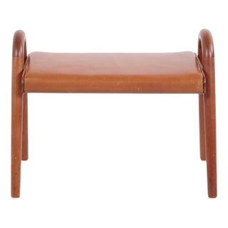 Teak Stool with Leather Seat by Vilhelm Lauritzen for Fritz Hansen, 1945 For Sale