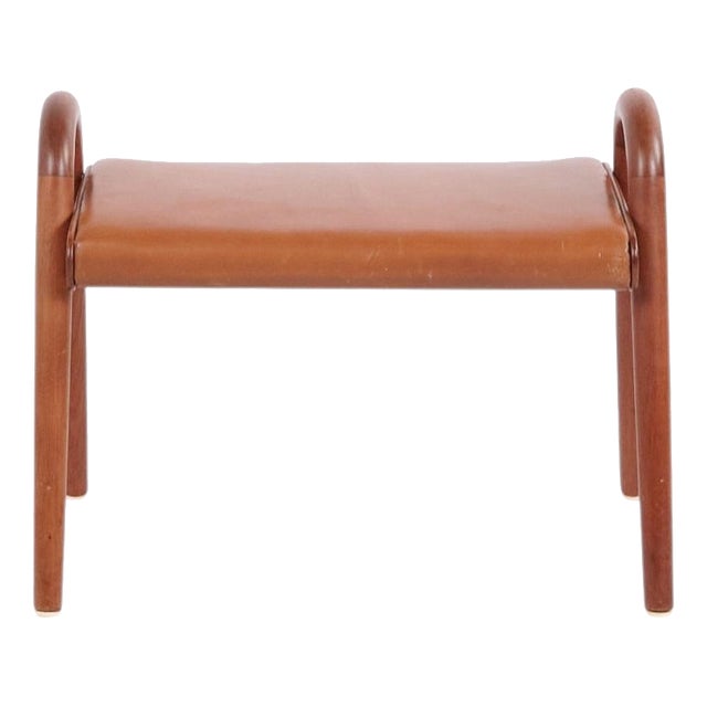 Teak Stool with Leather Seat by Vilhelm Lauritzen for Fritz Hansen, 1945 For Sale
