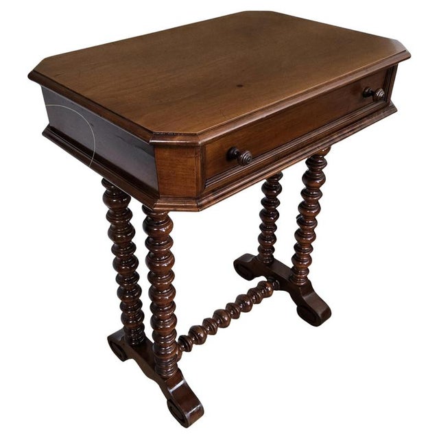 Antique Italian Carved Wood Sewing Table with Bobbin Barley Twist Legs, 1890s For Sale - Image 9 of 9
