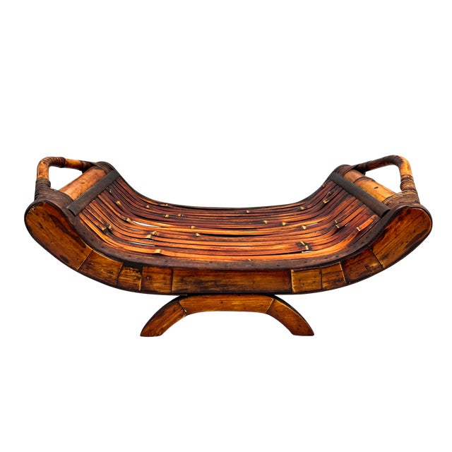 Vintage Handcrafted Bent Bamboo Display Tray on Stand – Organic Modern / Tropical For Sale In Houston - Image 6 of 13
