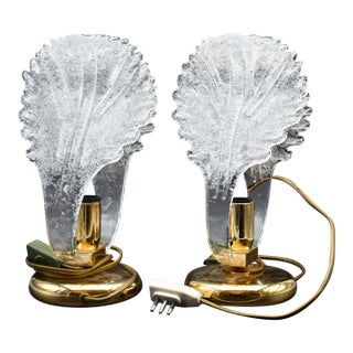 1970s Set of 2 Murano Glass "Swan Shape" Table Lamps Trasparent Leaves For Sale