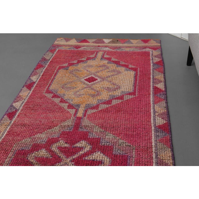 Vintage Turkish Hand-Knotted Wool Cotton Pink Runner Rug For Sale In San Francisco - Image 6 of 12