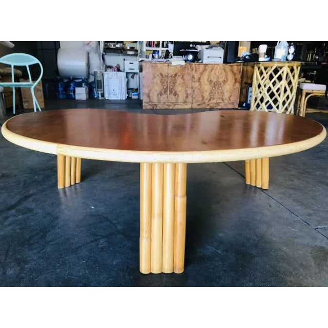 Restored Biomorphic Rattan & Mahogany Coffee Table W/ Tri Stacked Legs For Sale In Los Angeles - Image 6 of 9
