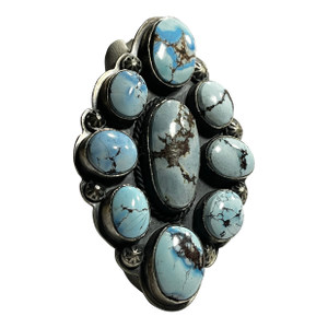 1990s Tim Vandever, Golden Hills Native American Turquoise Statement Ring, Size 8
