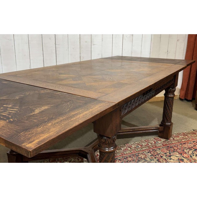 Extendable Oak Table with Gothic Decoration, 1930s For Sale - Image 5 of 18