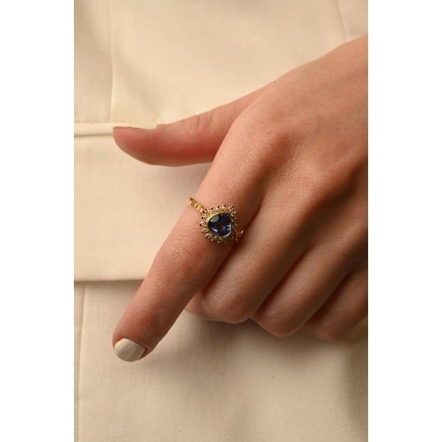 Modern Genuine Blue Sapphire and Halo Diamond Engagement Ring Size 7 For Sale - Image 3 of 12