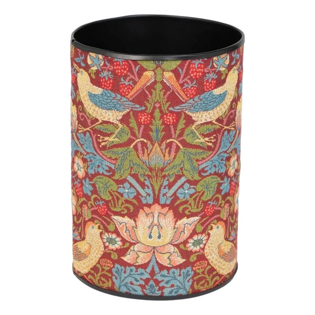 Strawberry Thief Red Tapestry Waste Bin For Sale