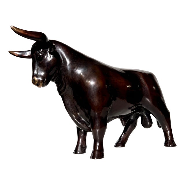 Brown Patinated Bronze Sculpture of Bull For Sale