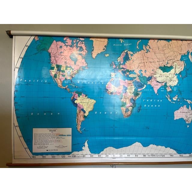 A.J. Nystrom World Map Vintage School Pull-Down by Nystrom 1950s For Sale - Image 4 of 11
