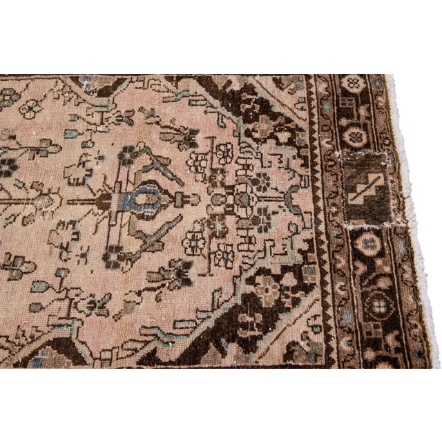 1950s Vintage Distressed Handmade Floral Peach Runner For Sale - Image 4 of 9