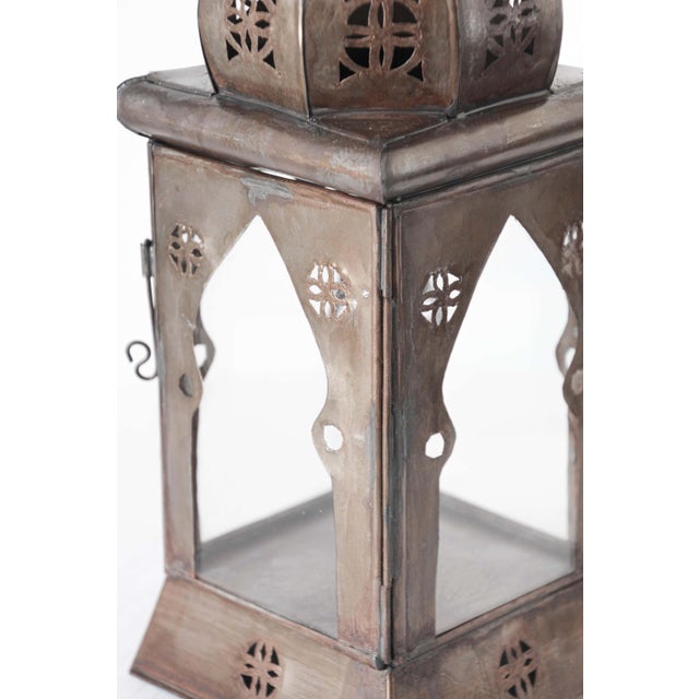 Mid 20th Century Moroccan Square Tole and Clear Glass Candle Lantern For Sale - Image 5 of 18