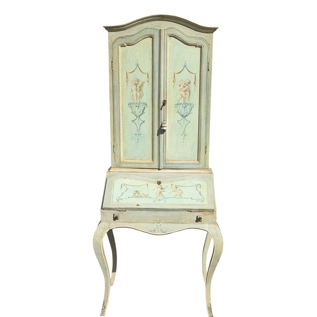 Gustavian Style Painted Light Blue Secretary Desk Cabinet.