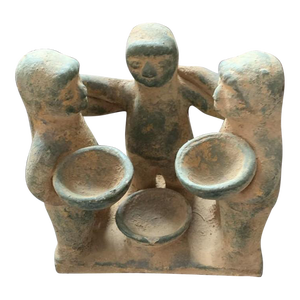 Vintage Semi Circle of Friends 3 Amigos Pottery Terra Cotta Candle Holder Incense Burner