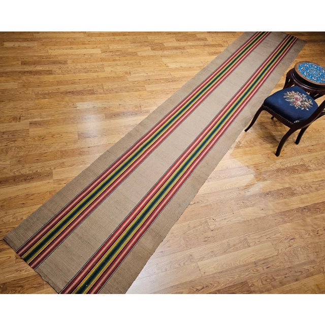 Vintage American Rag Runner, Handwoven Wool & Cotton, Stripe Pattern, 3x16 For Sale - Image 10 of 10
