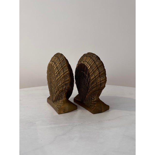 Coastal Vintage Brass Olee Seashell Bookends- a Pair For Sale - Image 3 of 5