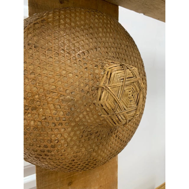Vintage Handwoven Vietnamese Bamboo & Straw Field Hat For Sale - Image 4 of 4