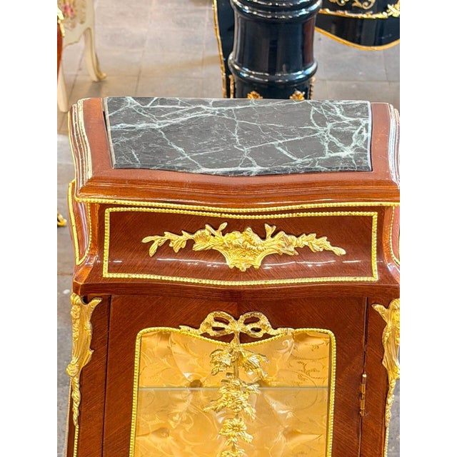 Vintage Petite Vitrine Hidden Compartment Marble Top For Sale In Orlando - Image 6 of 8