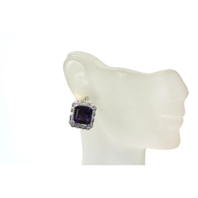 Metal Amethyst 10 Carat Diamond Earrings - 2 Pieces For Sale - Image 7 of 12