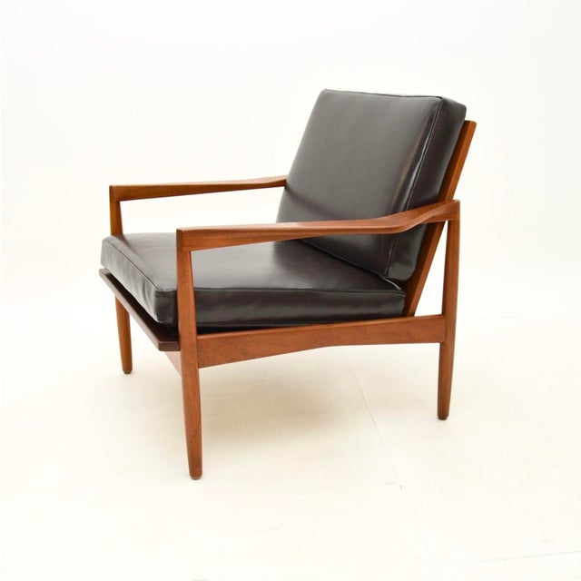 Vintage Danish Teak and Leather Lounge Chair by Christian Jensen for Haslev, 1960 For Sale - Image 4 of 12