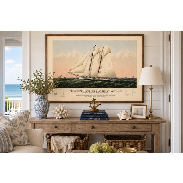 Blue Schooner Yacht of New York, Vintage Art Print Reproduction, 48" X 32" For Sale - Image 8 of 11
