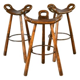 Mid-Century Modern Brutalist Marbella Bar Stools by Sergio Rodrigues, 1970s, Set of 3 For Sale