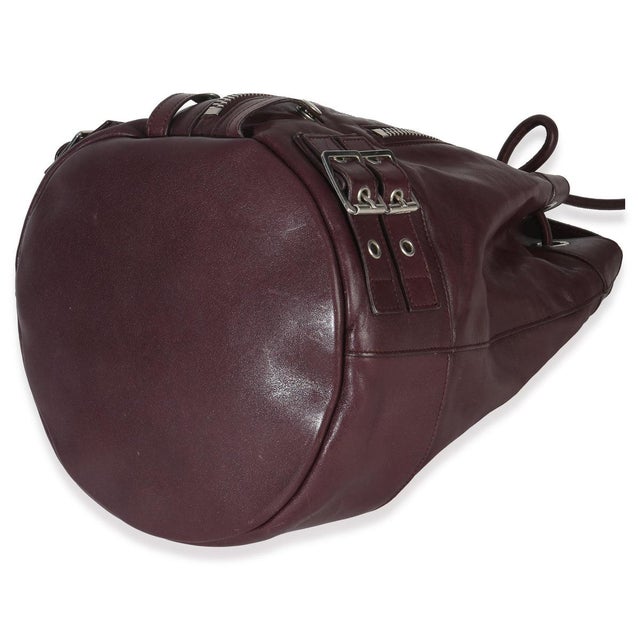 Animal Skin Bordeaux Smooth Calfskin Medium Rider Bucket Bag For Sale - Image 7 of 9