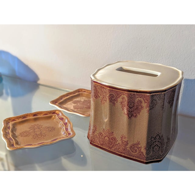 Baroque Style Paisley Pattern Tissue Box Cover Set - 3 Pieces For Sale In San Diego - Image 6 of 6