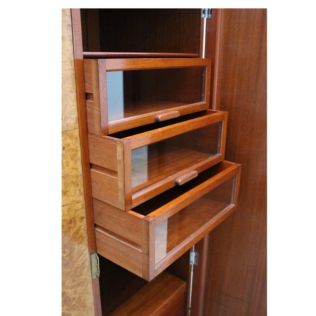 Wood English Art Deco Blonde Walnut Triple Breakfront Wardrobe, 1930 For Sale - Image 7 of 14
