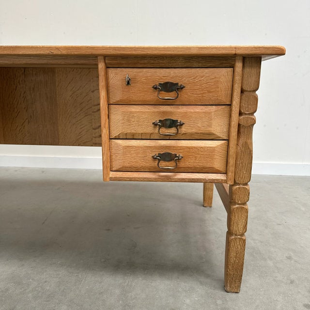 Freestanding Oak Desk by Henning Kjærnulf, 1960s For Sale - Image 6 of 12
