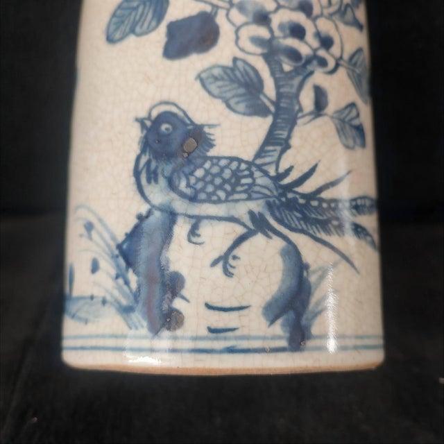 Chinese Ceramic Pot,Blue and White Porcelain Brush Pot Hand Painted Flowers and Birds Pattern For Sale - Image 10 of 11