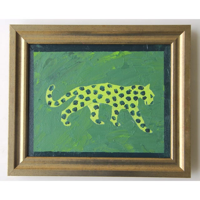 Contemporary Tiger Minmalism Folk Art Pop Expressionism Green Orange Original Oil Painting by Cleo Plowden For Sale - Image 3 of 4