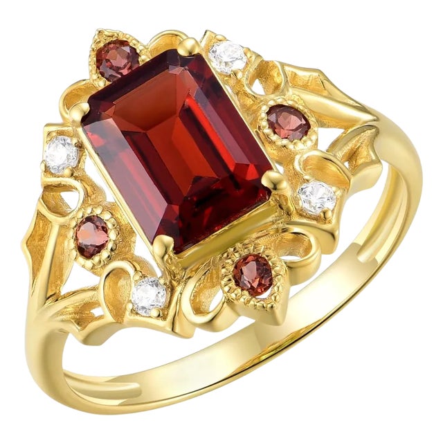 Kai Renaissance Garnet Diamond Cocktail Ring in 14k Solid Gold - Size 6 For Sale