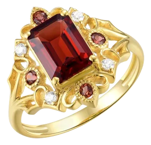 Kai Renaissance Garnet Diamond Cocktail Ring in 14k Solid Gold - Size 6
