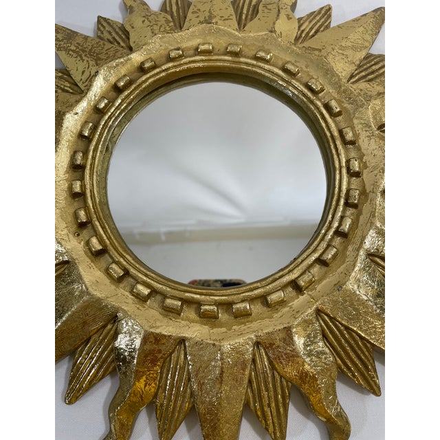 Gold Late 20th Century Gold Gilded 12.5" Sunburst Wall Mirror For Sale - Image 8 of 18
