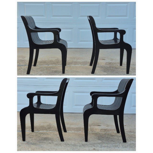 Black 1990s Thonet Style Black Lacquered Sculptural Wood Slatted Arm Chairs, a Pair For Sale - Image 8 of 18