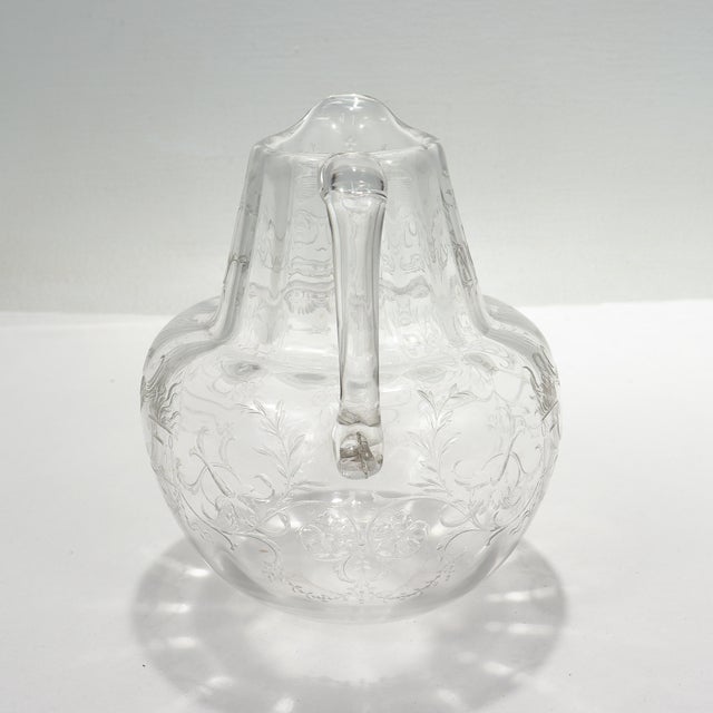 Antique Cut Glass Pitcher With Birds & Phoenix Attributed to Stevens & Williams For Sale In Philadelphia - Image 6 of 17