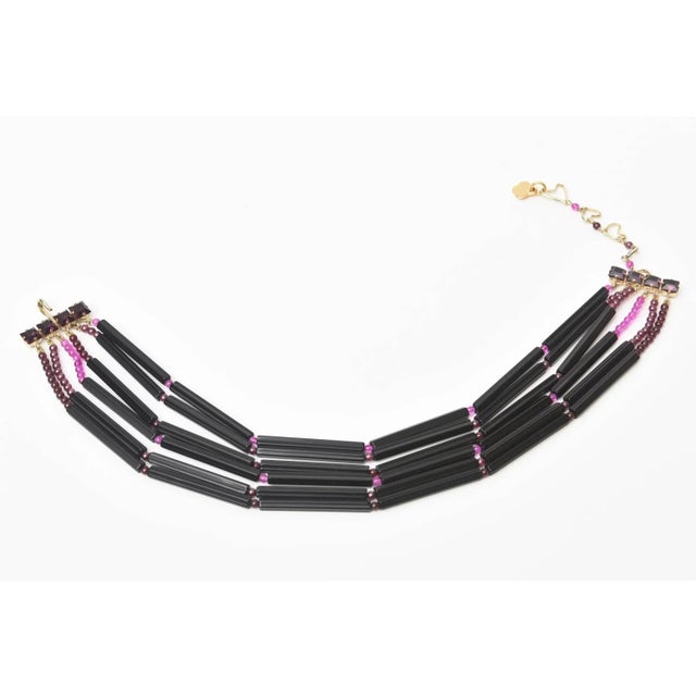 Modern Vintage Yves Saint Laurent Glass 6 Strand Necklace, Purple and Black, 1970's For Sale - Image 3 of 10