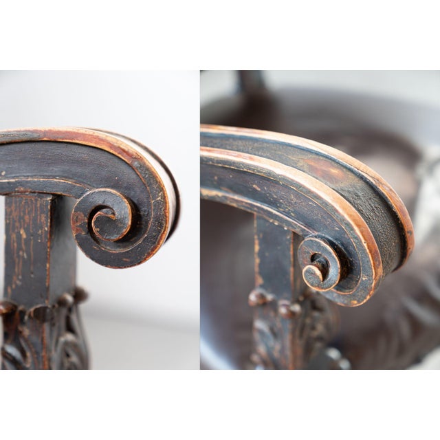 19th Century Beechwood, Metal, and Leather Throne, 1800s For Sale - Image 9 of 14
