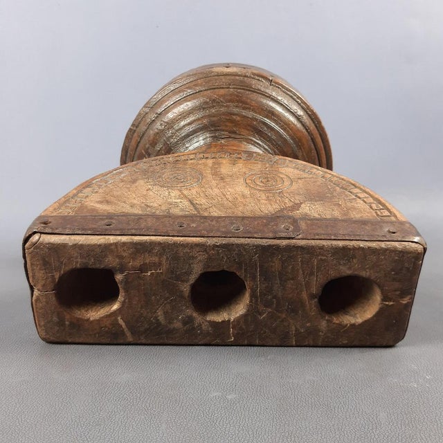 Antique Arab Handcrafted Engraved Seed Spreader in Wood & Metal, Early 1900s For Sale - Image 6 of 12