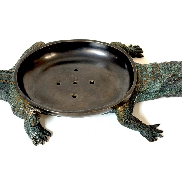 Large Cast & Patinated Bronze Alligator Soap Dish/ Vide-Poche For Sale - Image 13 of 15