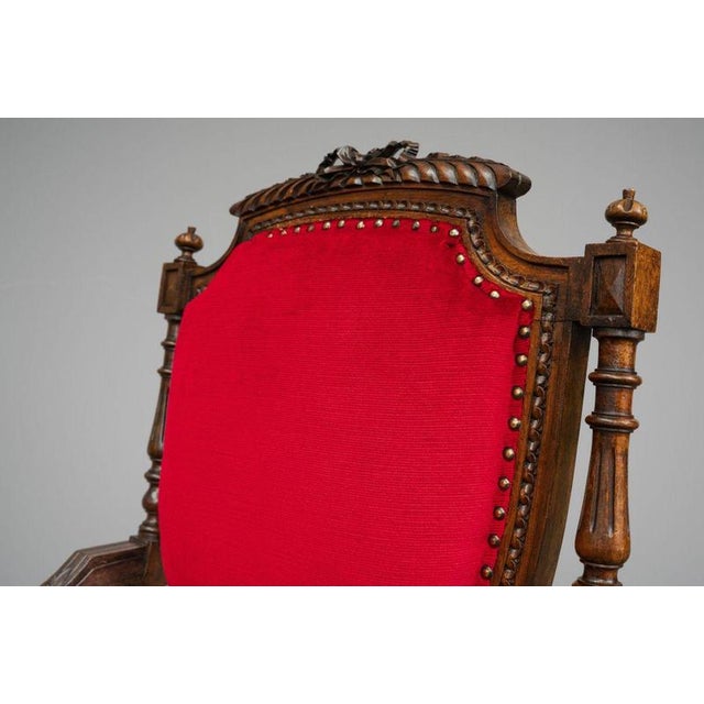 Antique Mahogany Armchair in Red, 1800s For Sale - Image 13 of 17