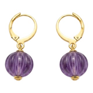 Natural Amethyst 8.45cts & Emerald 0.10cts Earring in 14k Gold For Sale