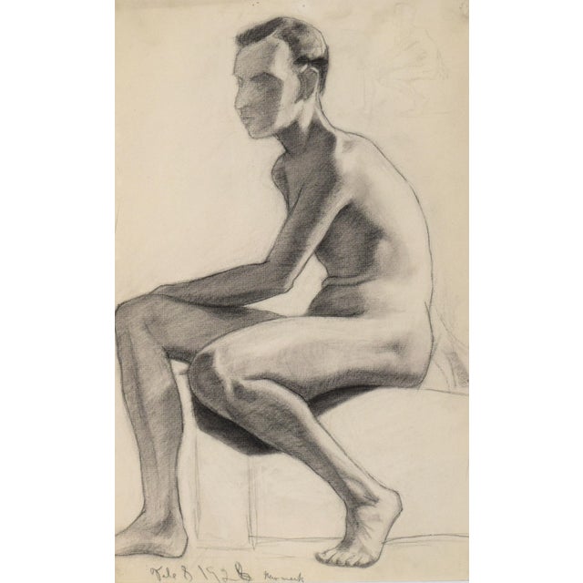 Art Deco Vintage Art Deco Charcoal Male Nude Figure Drawing by Anne Neumark 1928 For Sale - Image 3 of 6