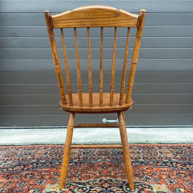 Brown Vintage L. Hitchcock Rustic Traditional Oak Cane Cut Windsor Stonington Chair For Sale - Image 8 of 12
