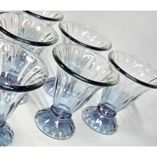 1990s Iridescent Blue Goblets- Set of Six For Sale - Image 5 of 10